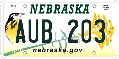 NE license plate AUB203
