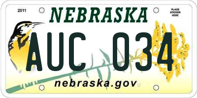 NE license plate AUC034