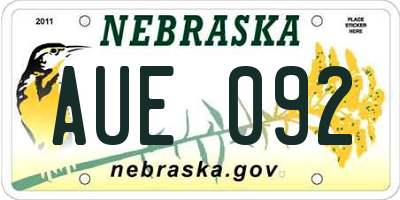 NE license plate AUE092