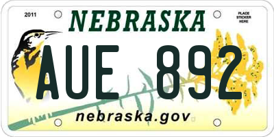 NE license plate AUE892