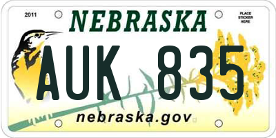 NE license plate AUK835