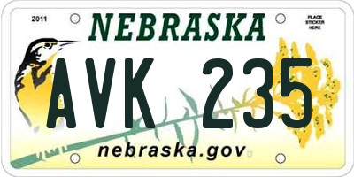 NE license plate AVK235