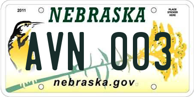 NE license plate AVN003