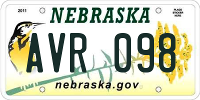 NE license plate AVR098