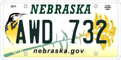 NE license plate AWD732