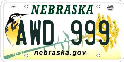 NE license plate AWD999