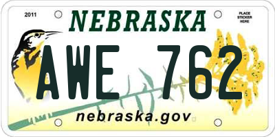 NE license plate AWE762