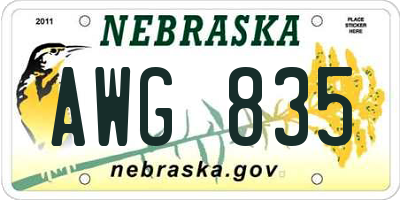 NE license plate AWG835