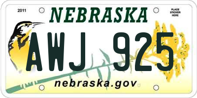 NE license plate AWJ925