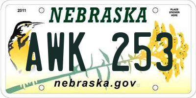 NE license plate AWK253