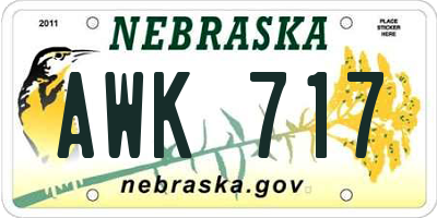 NE license plate AWK717