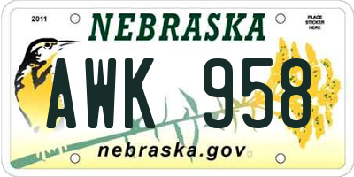 NE license plate AWK958