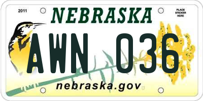 NE license plate AWN036