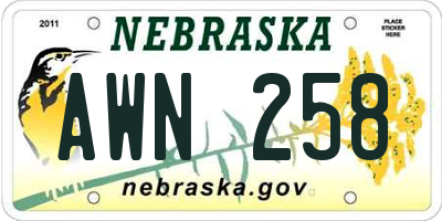 NE license plate AWN258