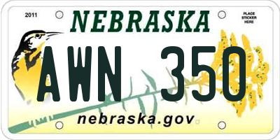 NE license plate AWN350
