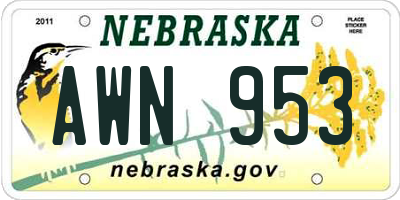 NE license plate AWN953