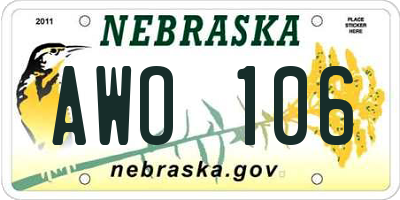 NE license plate AWO106