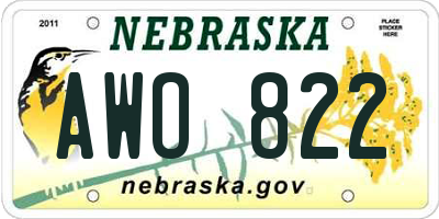 NE license plate AWO822
