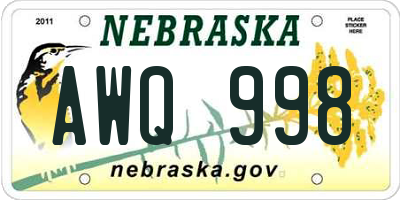 NE license plate AWQ998