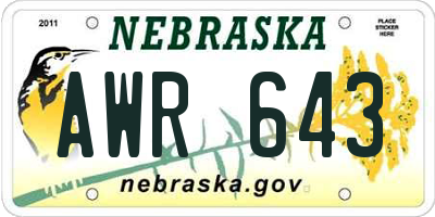 NE license plate AWR643
