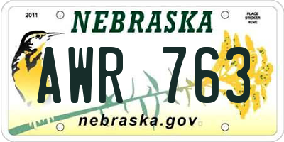 NE license plate AWR763