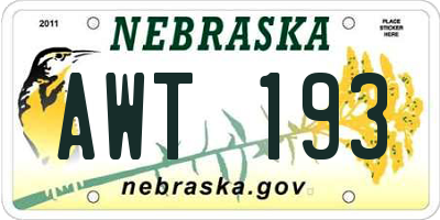 NE license plate AWT193