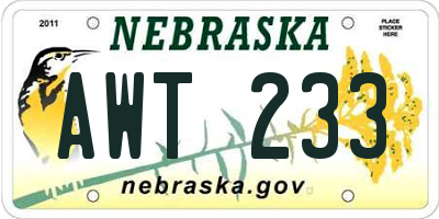 NE license plate AWT233