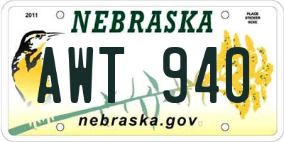 NE license plate AWT940