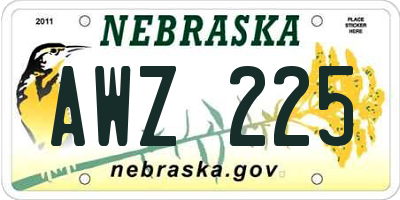 NE license plate AWZ225