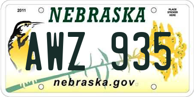 NE license plate AWZ935