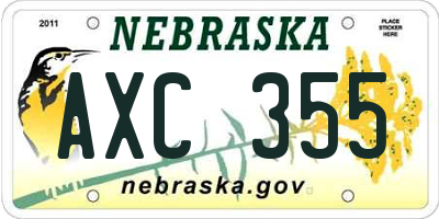 NE license plate AXC355