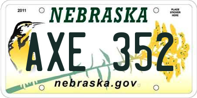 NE license plate AXE352