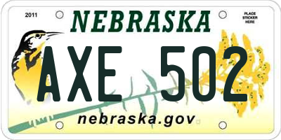 NE license plate AXE502