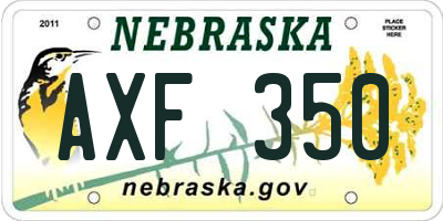NE license plate AXF350