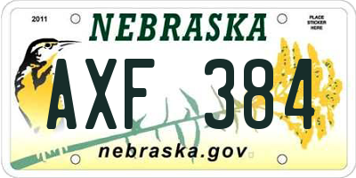 NE license plate AXF384