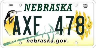 NE license plate AXF478