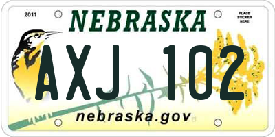 NE license plate AXJ102