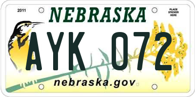 NE license plate AYK072