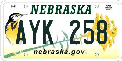 NE license plate AYK258