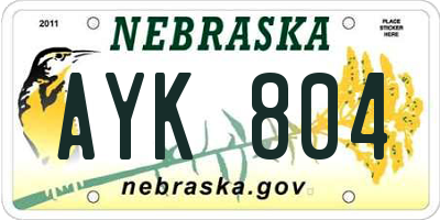 NE license plate AYK804