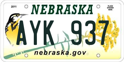 NE license plate AYK937