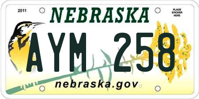NE license plate AYM258