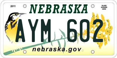 NE license plate AYM602