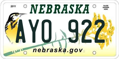 NE license plate AYO922