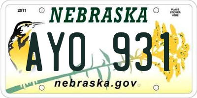 NE license plate AYO931