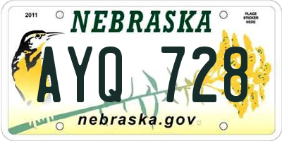 NE license plate AYQ728
