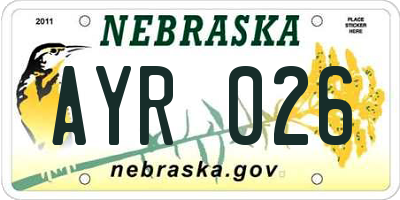 NE license plate AYR026