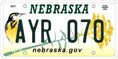 NE license plate AYR070