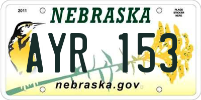 NE license plate AYR153