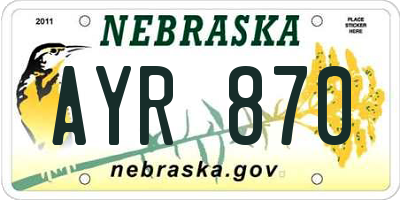 NE license plate AYR870